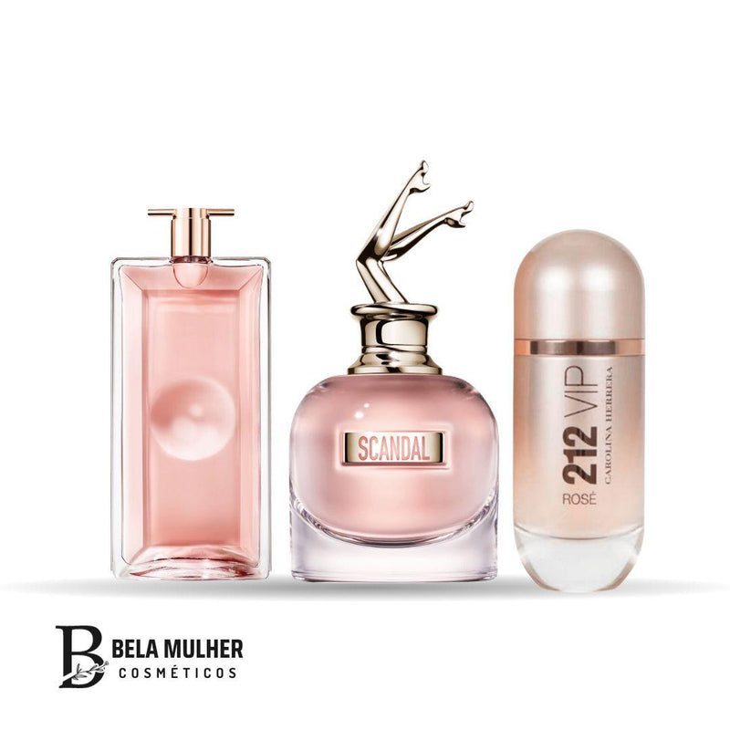 (Idôle, Scandal – Jean Paul, 212 Vip Rose) 3 femininos 100ml - Bela Mulher Cosméticos