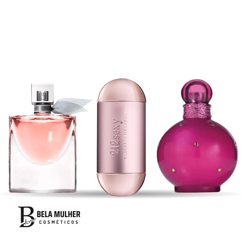 (La Vie, 212 Sexy e Fantasy Britney Spears) 3 fragrâncias 100ml – Femininos - Bela Mulher Cosméticos